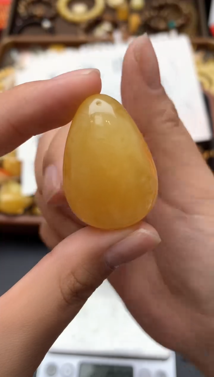 【闪购商品】琥珀珠宝奇石未镶嵌027琥珀蜜蜡花粉有纹小坑介意勿拍