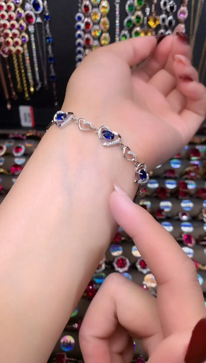 【闪购商品】蓝宝石手链银S925镶嵌银色