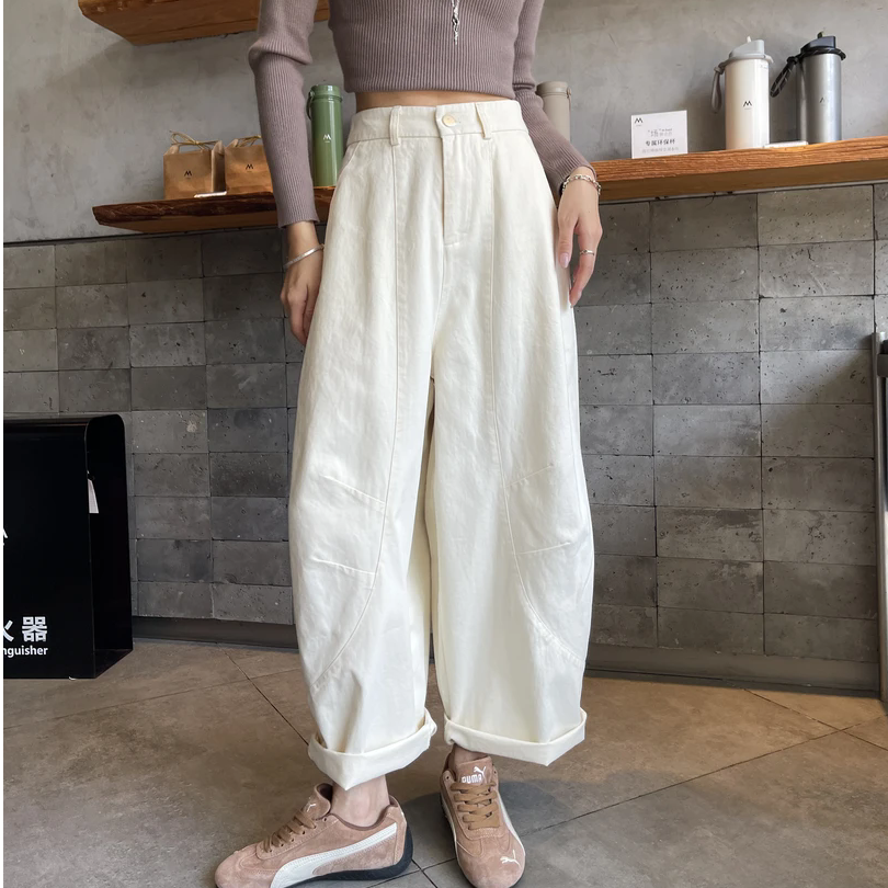 【FAN专属】韩版洋气九分阔腿弯刀裤女高腰显瘦休闲裤子宽松直筒裤
