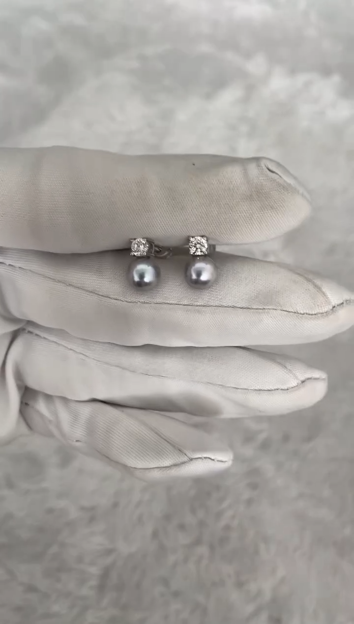银S925镶嵌海水珍珠耳饰AK真多麻戴妃6.5-7mm