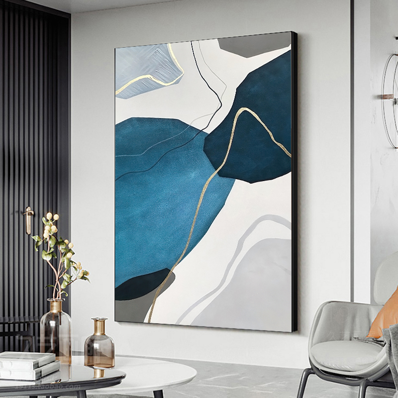 蓝色之恋砂岩装饰画手工肌理现代简约客厅挂画沙发背景墙落地画