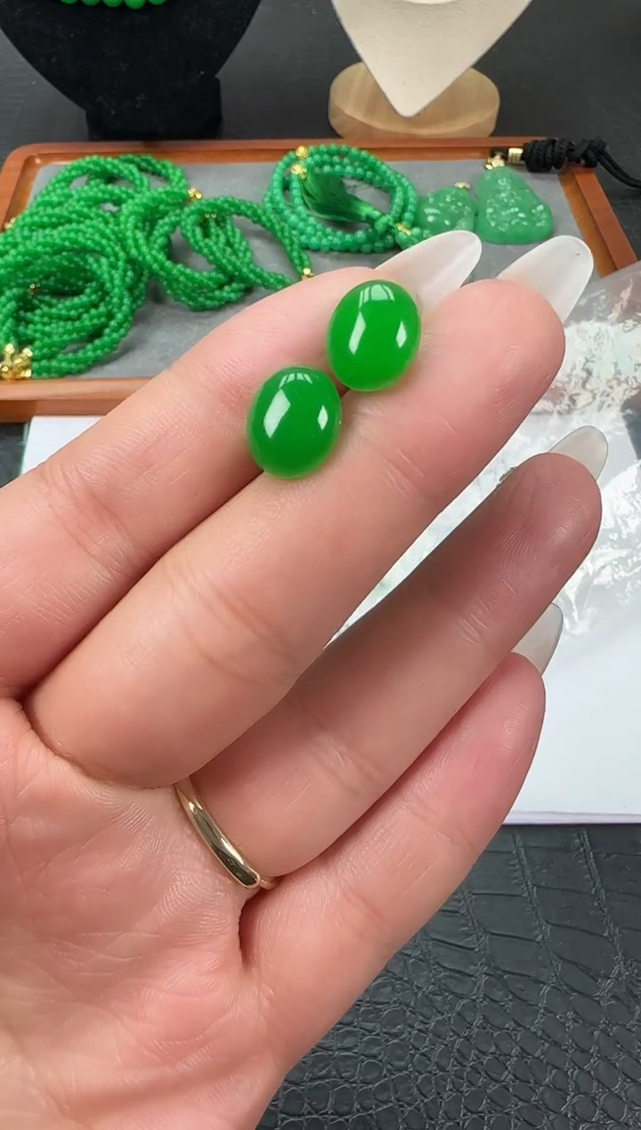 未镶嵌翡翠耳饰蛋面耳钉