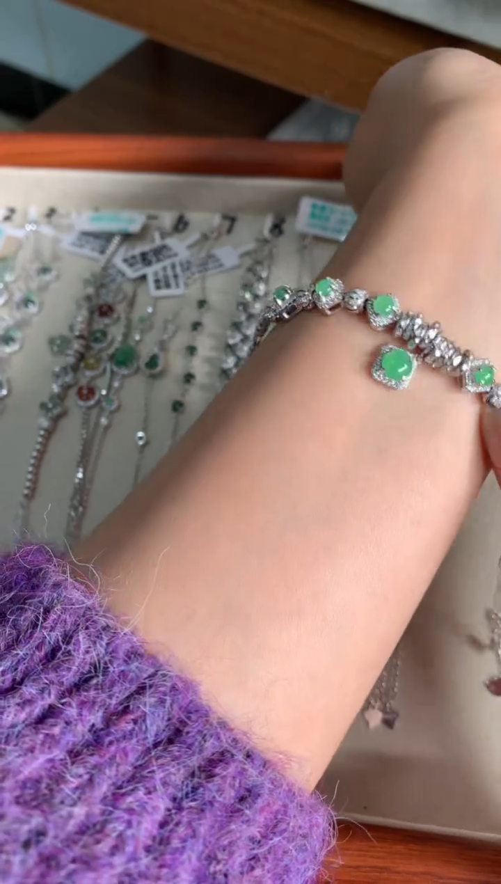 银S925镶嵌戒指翡翠手链