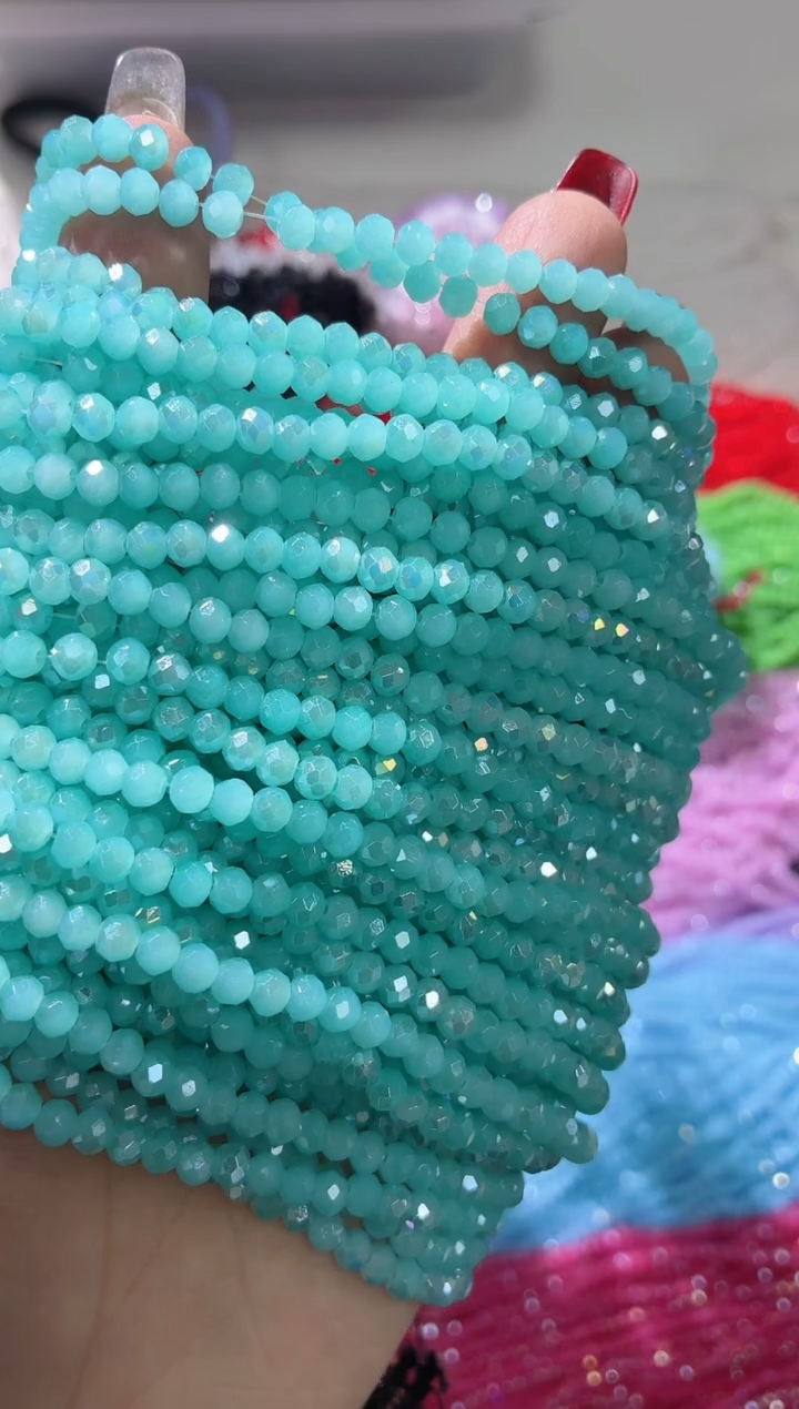 玻璃0757卡4水晶扁10条AB彩薄荷绿玉