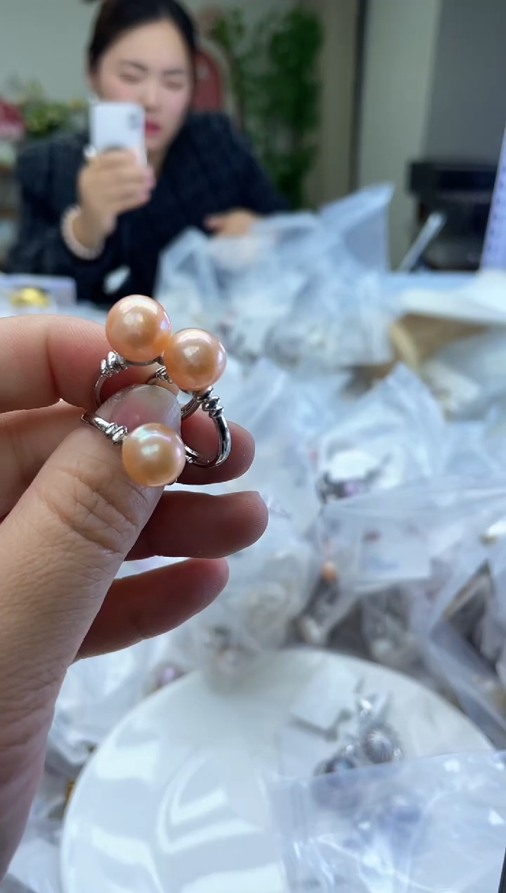 未镶嵌戒指淡水珍珠柿子红色系 10mm（多样性发一）