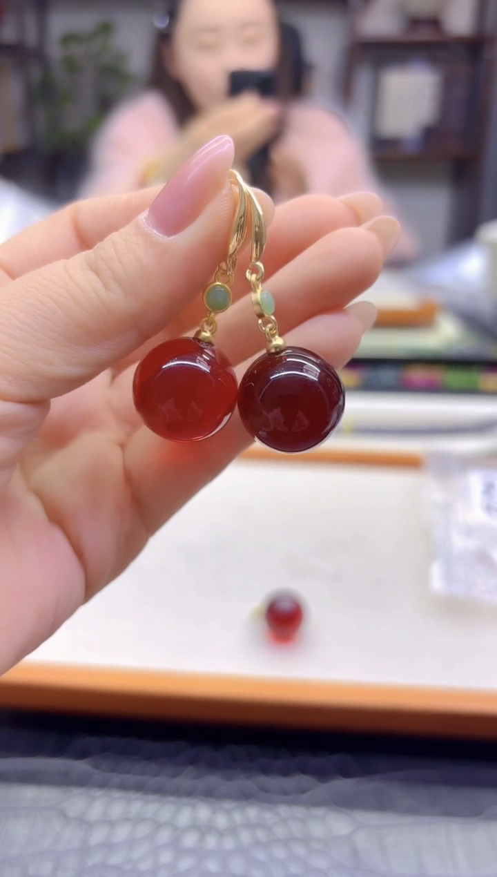 血珀14K金镶嵌耳饰DIY款E706