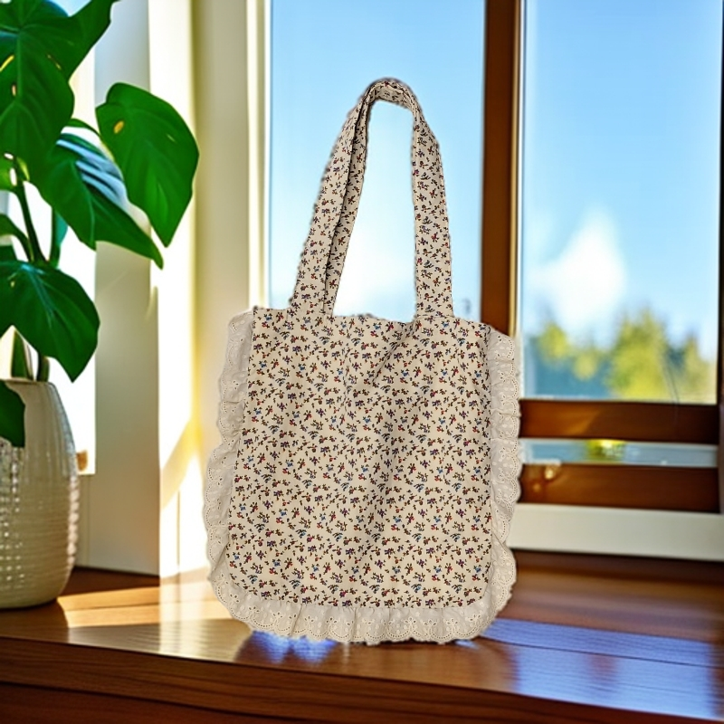 拉链手提式碎花休闲小众托特包单肩包上班草编ins地雷系时尚布包