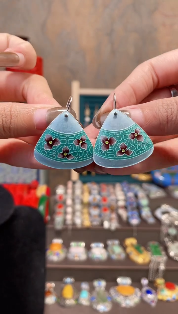 非遗景泰蓝银胎耳环