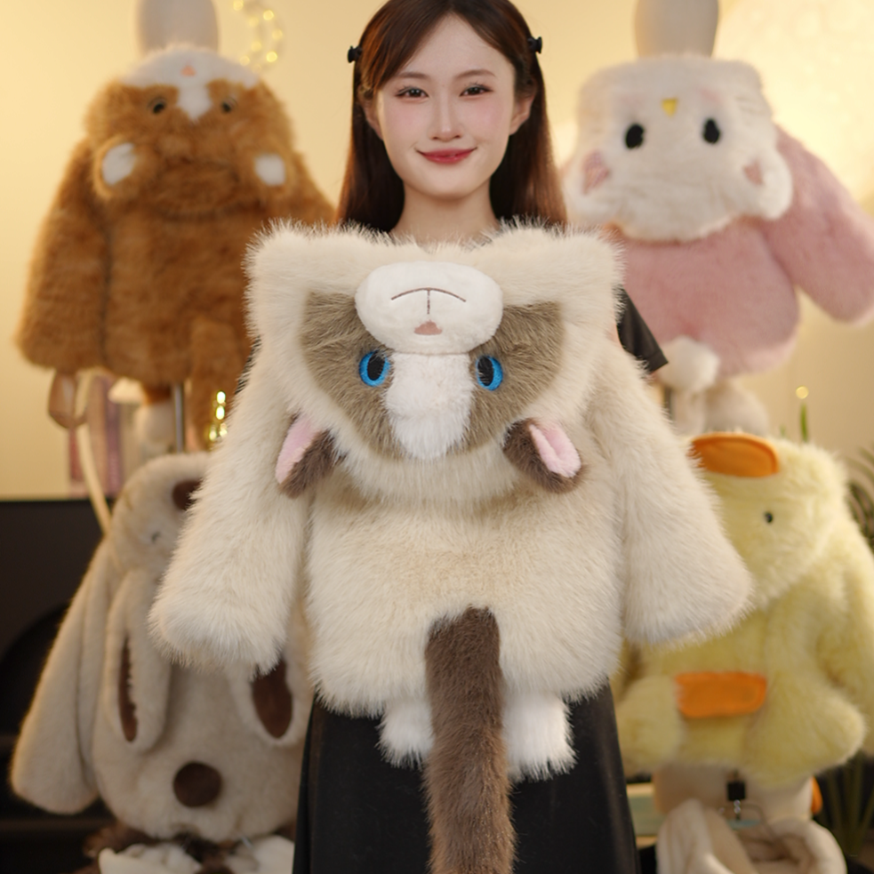 MRY亲子冬款毛绒毛茸茸萌宝小布偶猫草草冬季保暖短款加厚外套