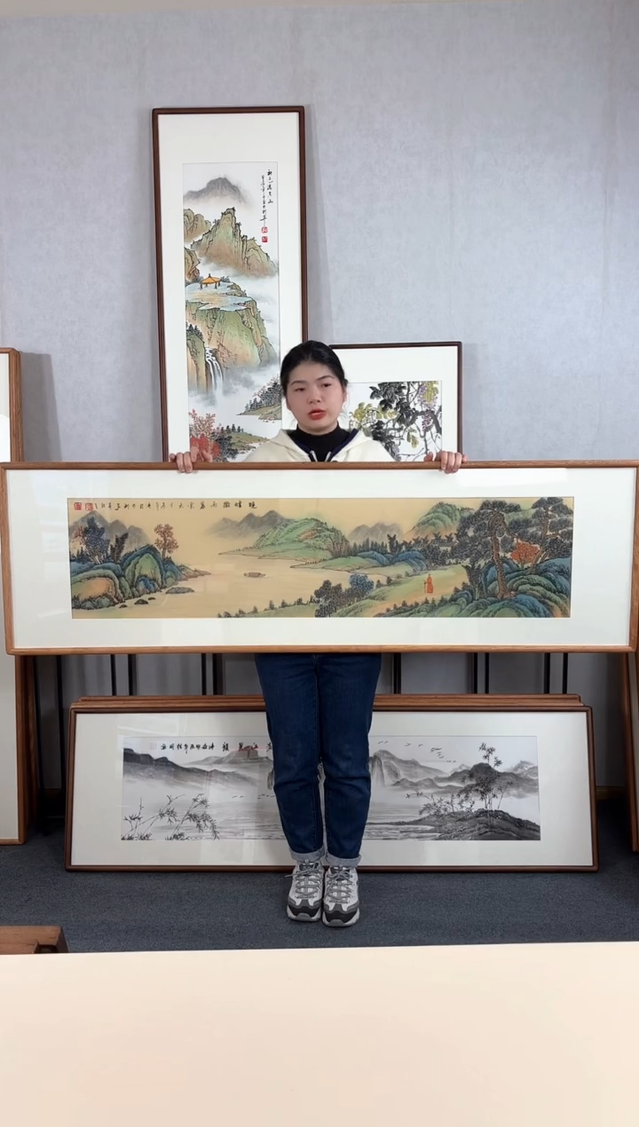 【闪购商品】国画手绘*山水横幅*52*172cm实木框