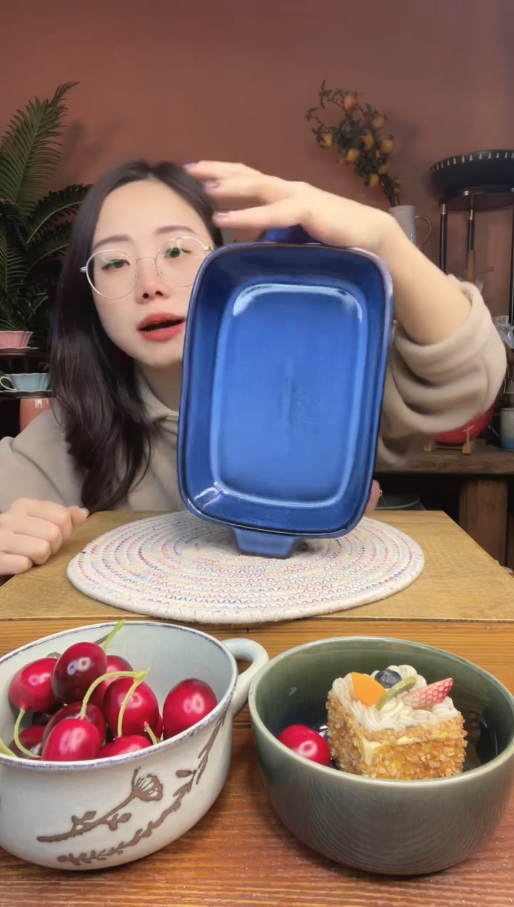 陶瓷9英寸蓝色烤盘 微瑕疵