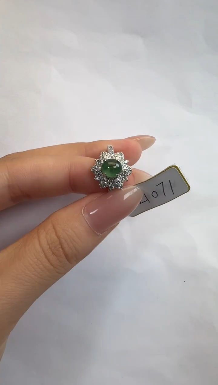 银S925镶嵌戒指翡翠925银镶缅甸A货翡翠戒指