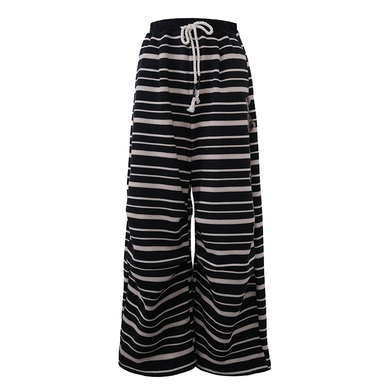 TCH私服烫钻工艺斑马条纹小熊黑色休闲长裤T72C20E5077A轻奢tch