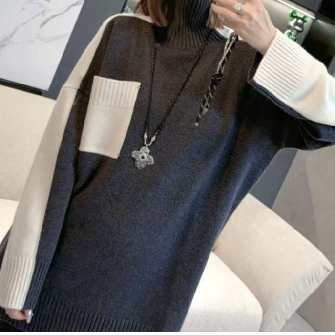 金三三【云灰拼境】2025冬季新款时尚休闲大版拼色毛衣H6462