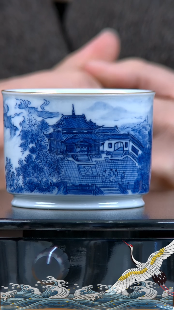 【闪购商品】青花界画山水手工主人杯