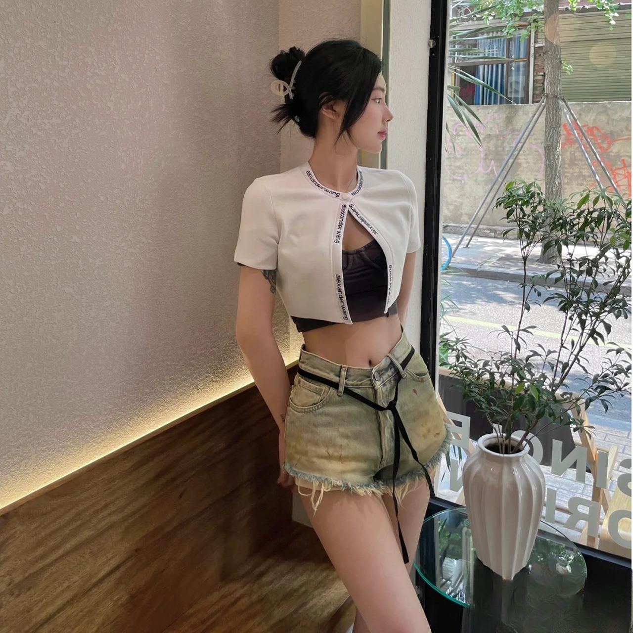 全新未使用  ALEXANDER WANG 白色 提花徽标弹力针织开衫