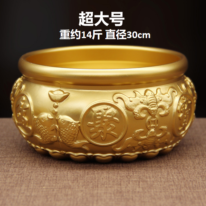 壹心铜 超大号30cm《加大双鱼聚宝盆》仿古砂金聚米摆件