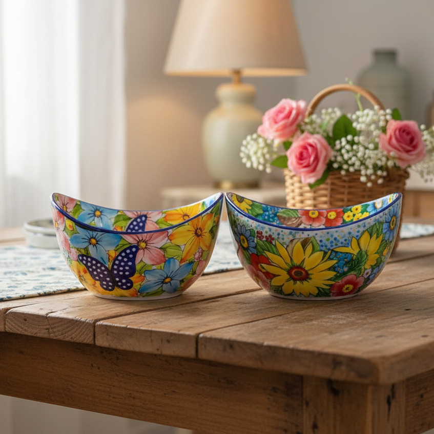 外贸釉下彩陶瓷异形元宝碗.沙拉碗.水果碗