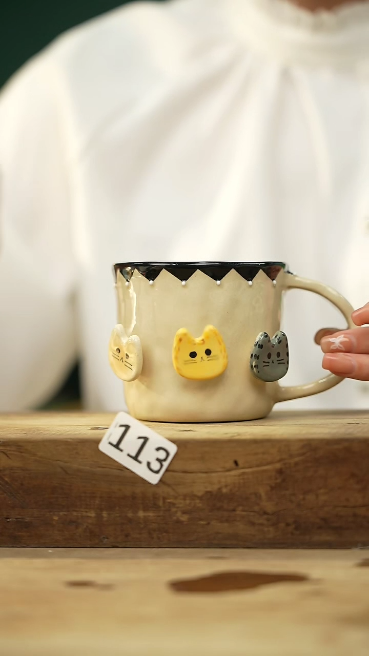 【闪购商品】瓷片新品！设计师手捏转纽小猫/咖啡杯
