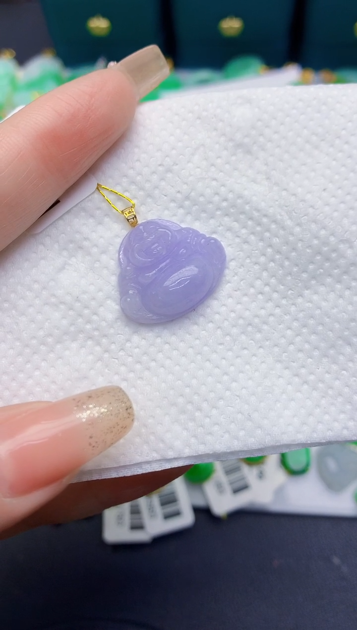 颈饰18K金镶嵌翡翠缅甸天然翡翠A货