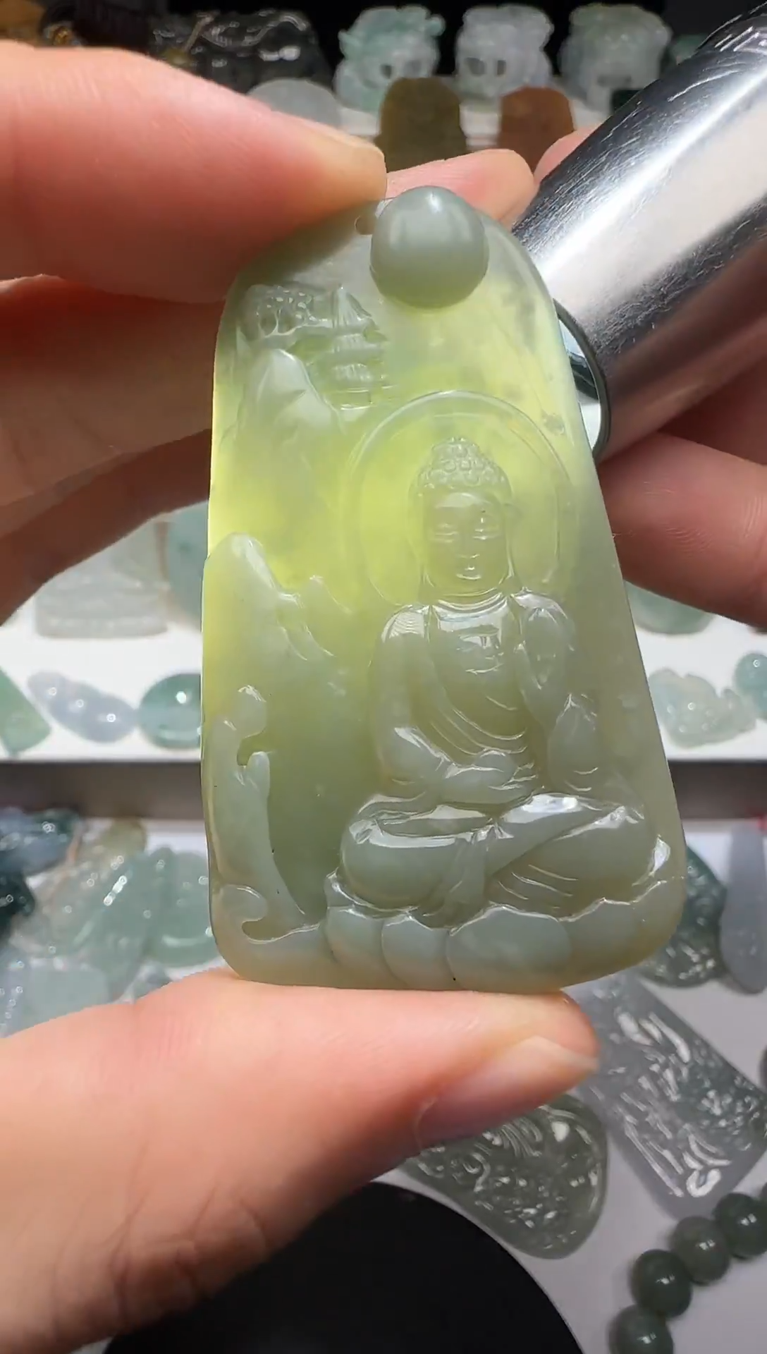 颈饰未镶嵌翡翠天然缅甸翡翠冰黄翡阿弥