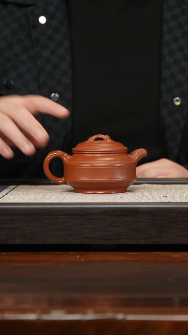 【闪购商品】紫砂茶壶全手朱泥双线竹鼓260cc