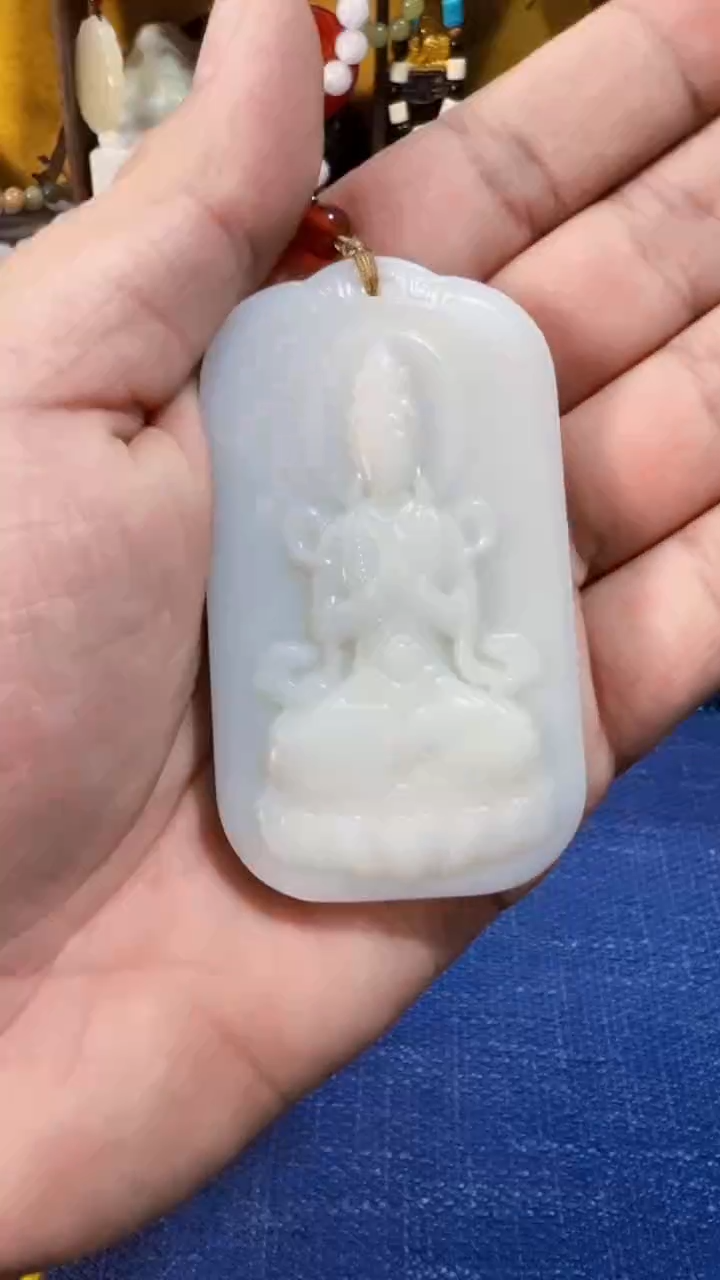 和田玉未镶嵌挂件和田 米达观音牌(飞铃文玩)