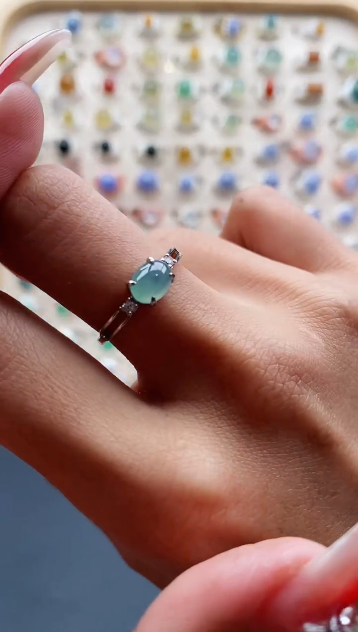 【闪购商品】翡翠戒指银S925镶嵌缅甸天然A货翡翠5555   3+6