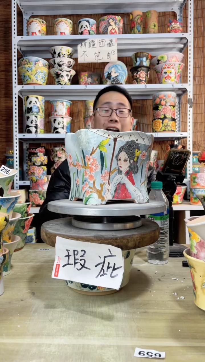 【闪购商品】摆件407陶花岛多肉陶瓷花盆罐——微瑕