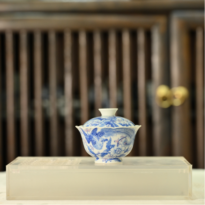 QQX0034 青樵轩-凤穿牡丹盖碗