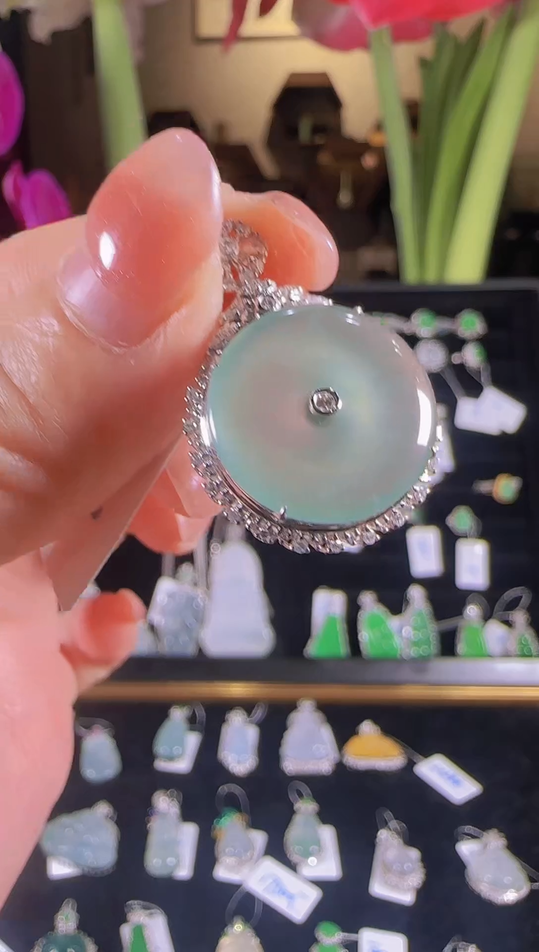 【闪购商品】翡翠吊坠(不含链)18K金镶嵌冰蓝平安扣