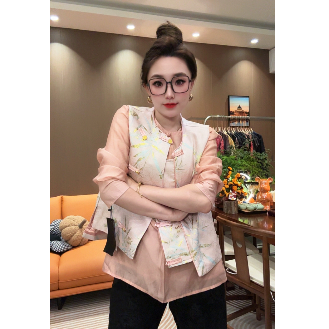 DT25新中式国风刺绣马夹外套女新款重工复古坎肩马甲衬衫3067
