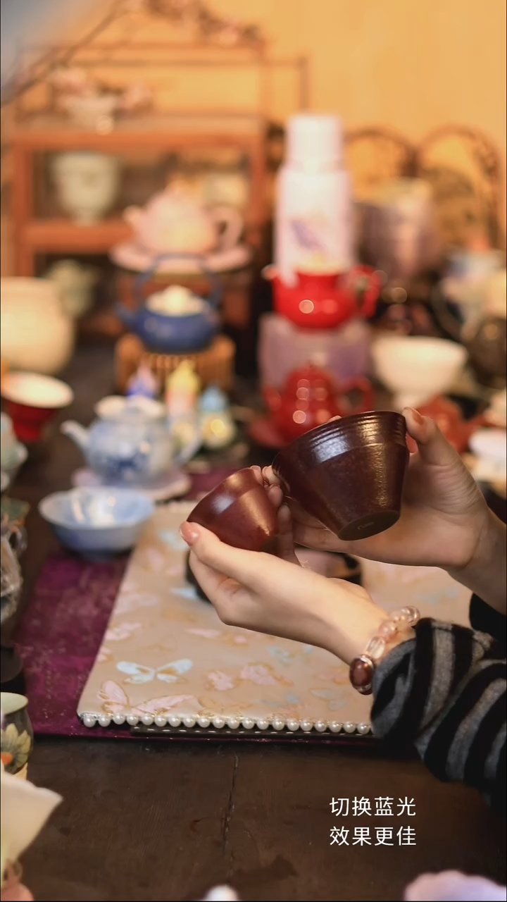 蛮几深绯盖碗加杯