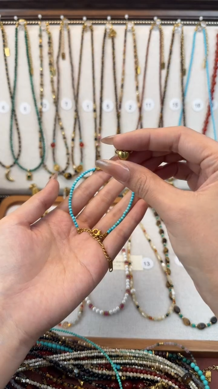 项链钛钢石英质玉蓝色手链