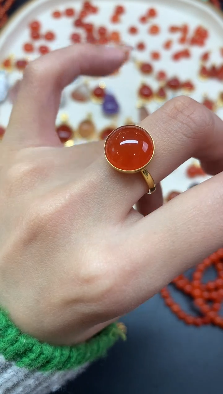 【闪购商品】南红玛瑙戒指18K金镶嵌戒指A447|1680