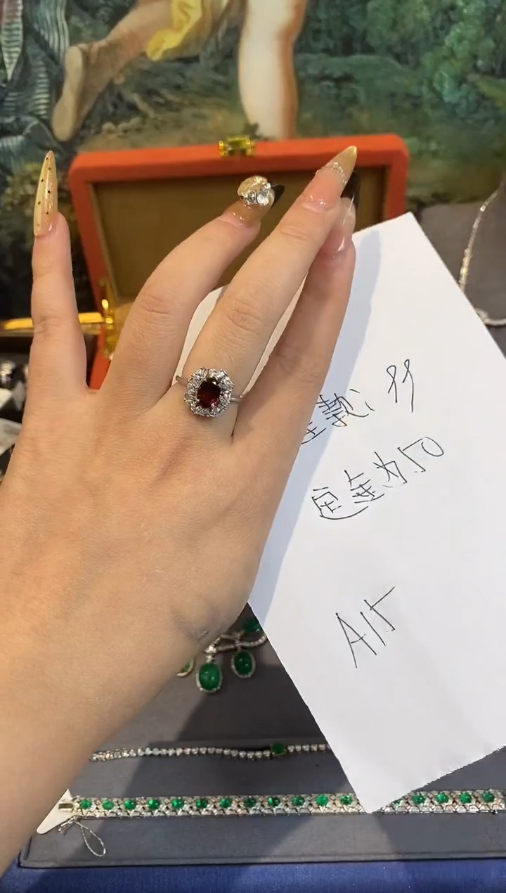 银S925镶嵌戒指定制石榴石楚楚珠宝中古甄选不退换