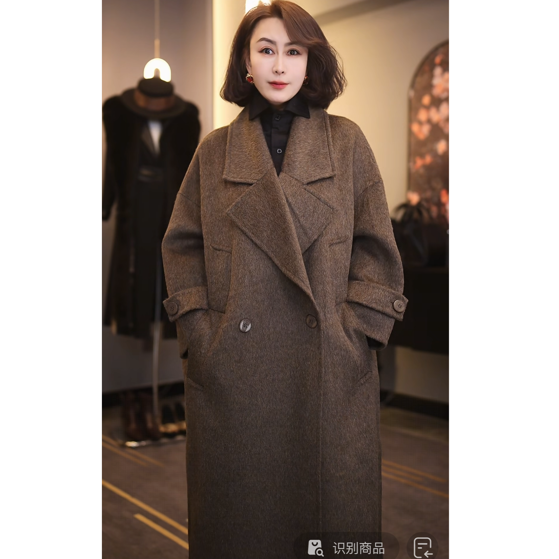 1202秋冬冬季长款常规款中长款毛呢外套宽松韩版拼接