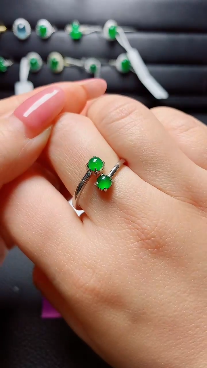 银S925镶嵌戒指翡翠天然翡翠A货s925银镶