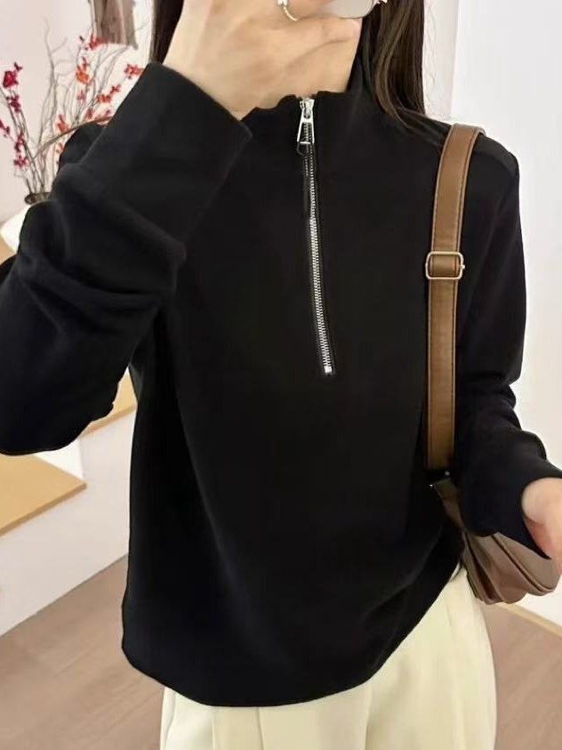 6687  新款半拉链立领卫衣女纯色百搭加厚上衣潮卫衣  WY/0214