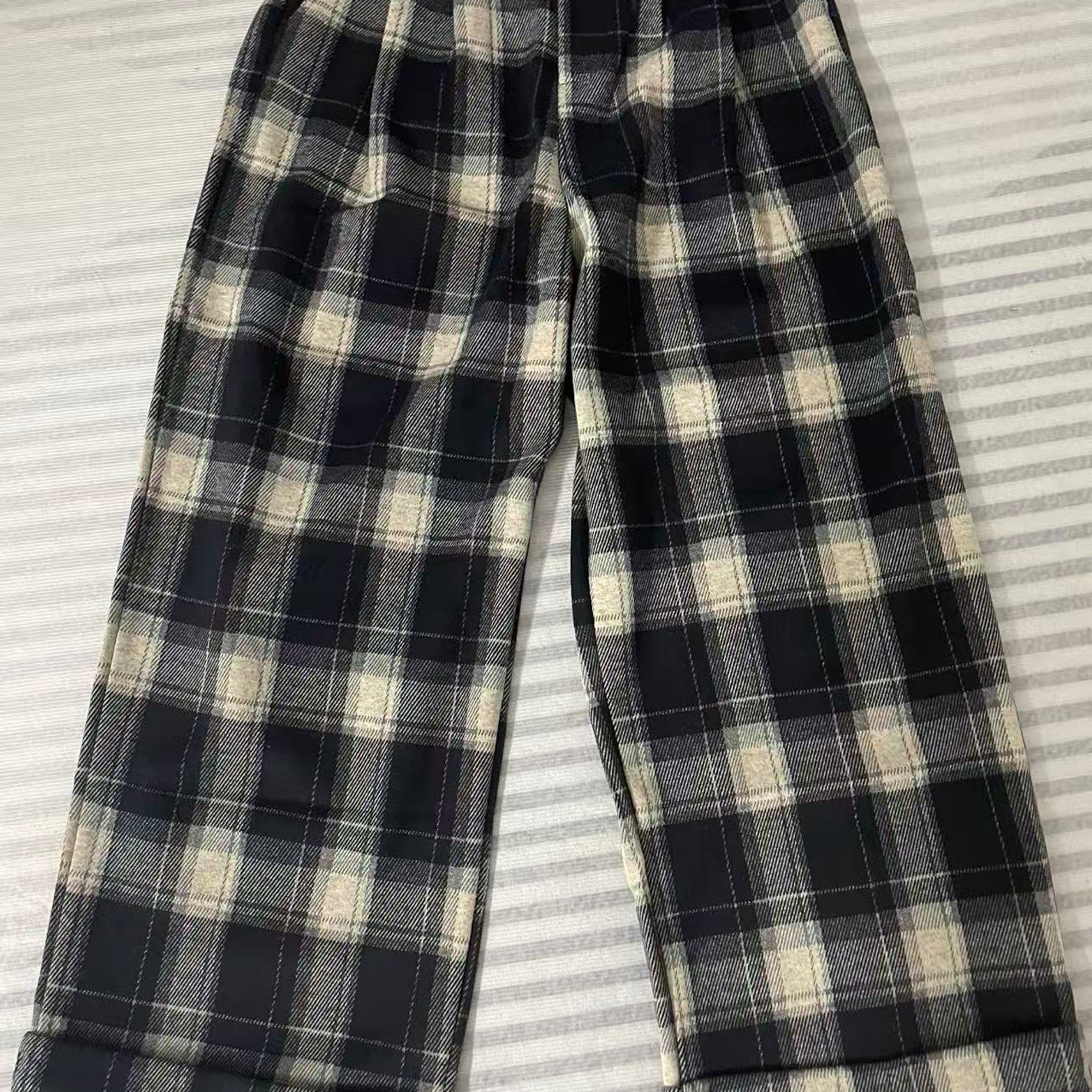 休闲直筒裤格子高腰学院风休闲裤阔腿裤直筒韩版