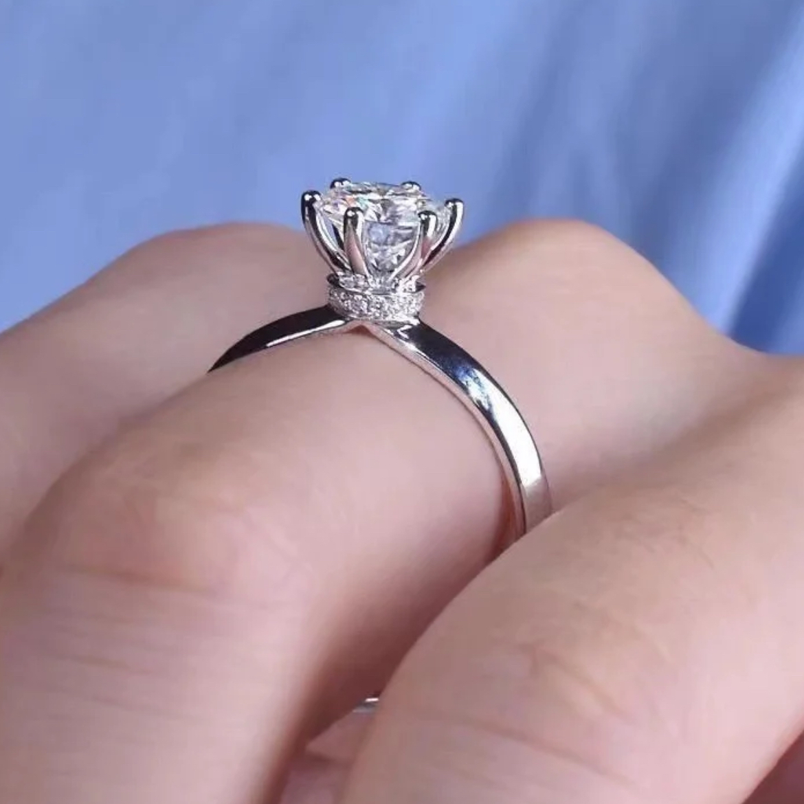 经典围脖六爪戒指女款手工镶嵌结婚莫桑钻戒指女