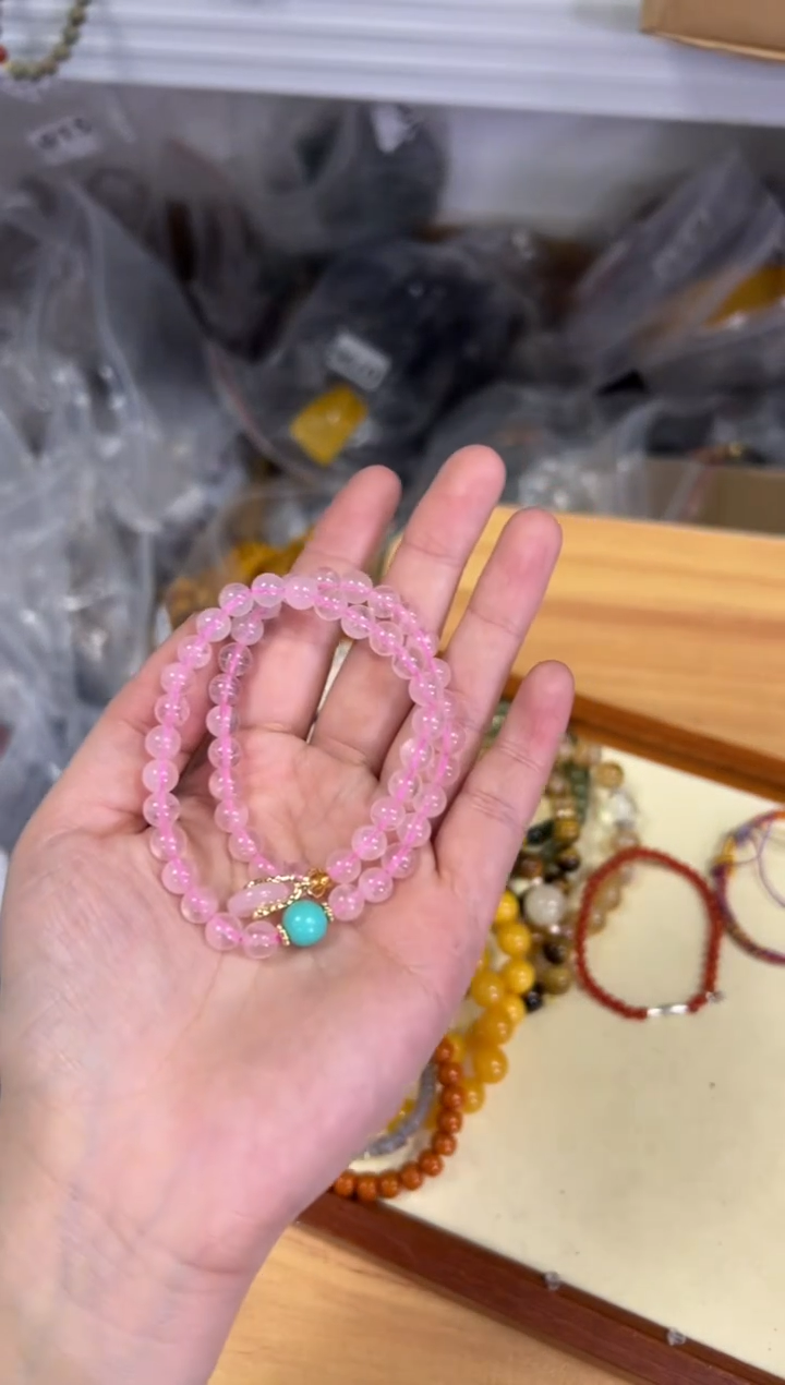 【闪购商品】水晶手链未镶嵌仙女粉水晶设计款双圈[0388]