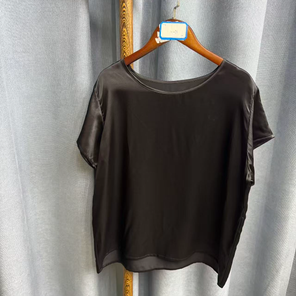 秋季新款休闲时尚圆领桑蚕丝短袖上衣女H498