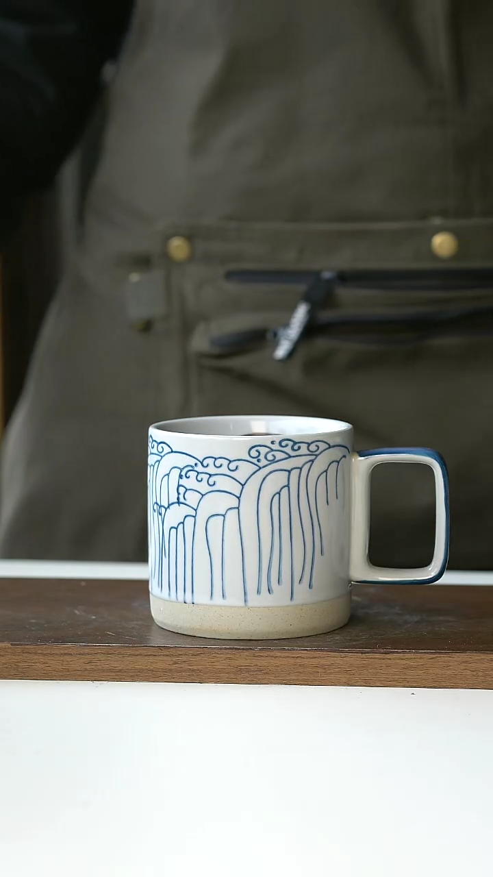【闪购商品】陶瓷003粗陶海浪瑕疵马克杯@4-2@