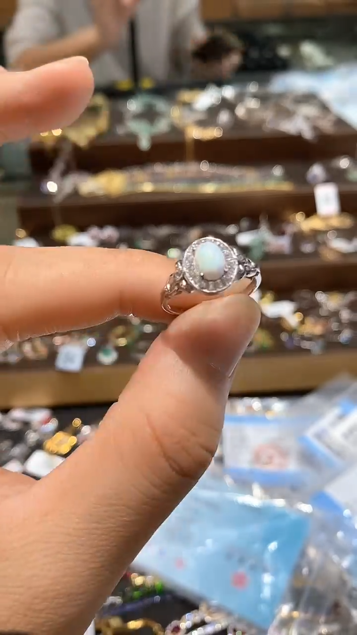 【闪购商品】欧泊戒指银S925镀金镶嵌戒指