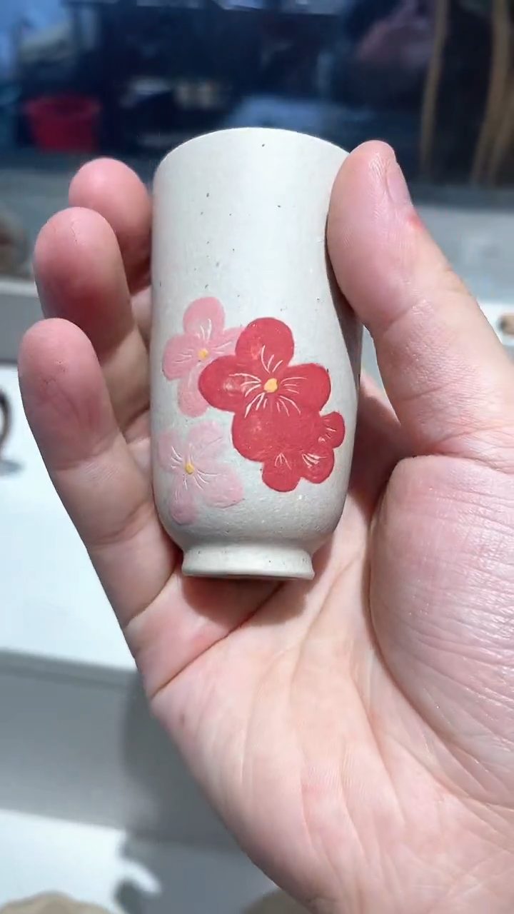 茶壶紫砂花花闻香高杯