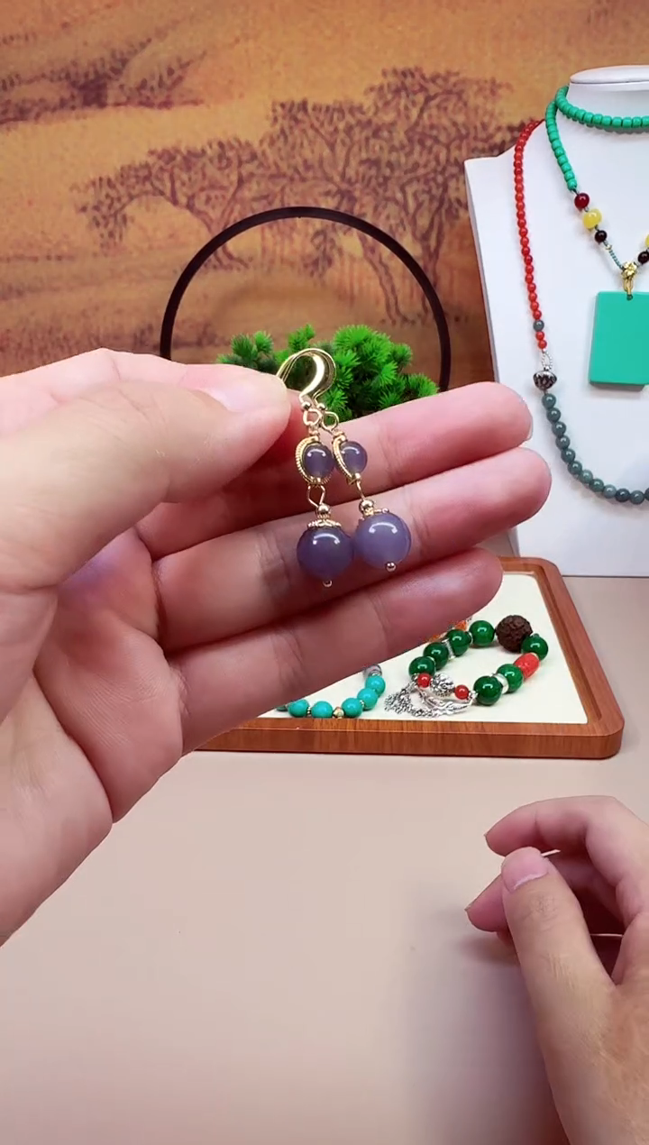 和田玉14K金镶嵌耳饰E310