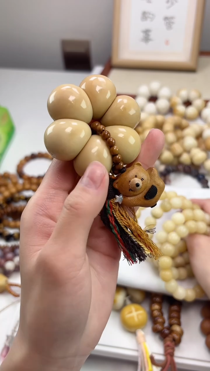 手串菩提根/象牙果象牙果风化胖墩墩蒜瓣23mm手捻+小熊