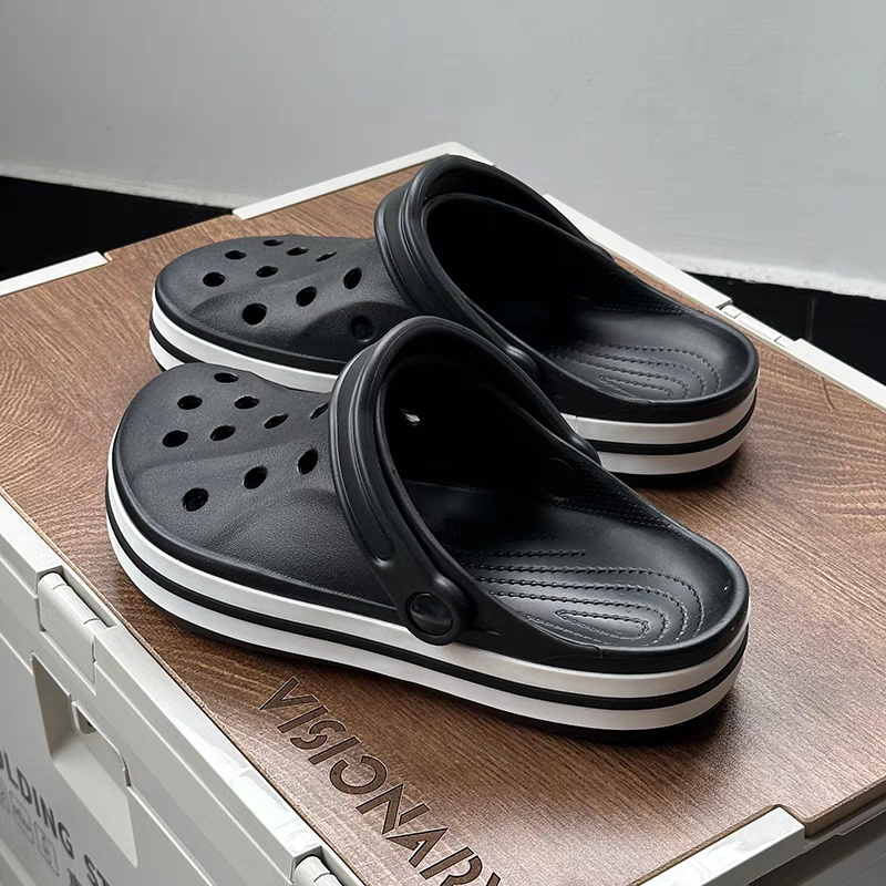 【贝雅】增高3.0时尚女白色洞洞鞋包头低帮休闲青年舒适后空