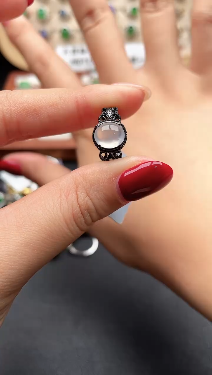 银S925镶嵌戒指翡翠一物一证一证